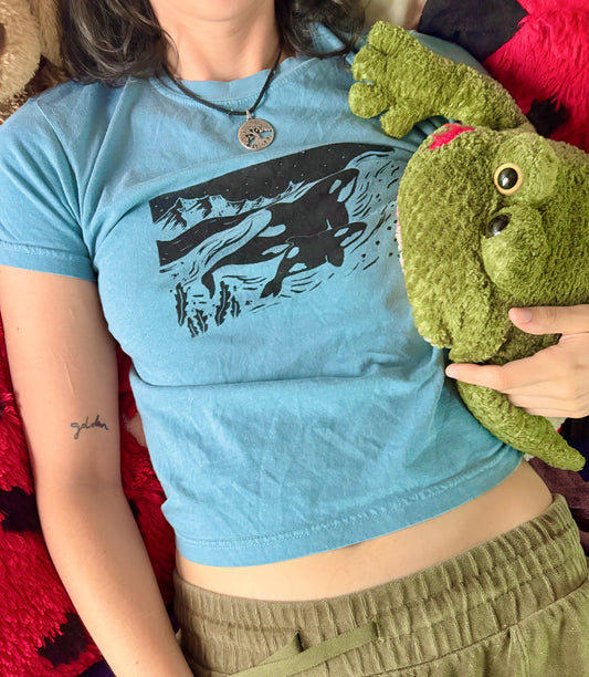 Swimming Orcas Handprinted T-Shirts and Baby Tees