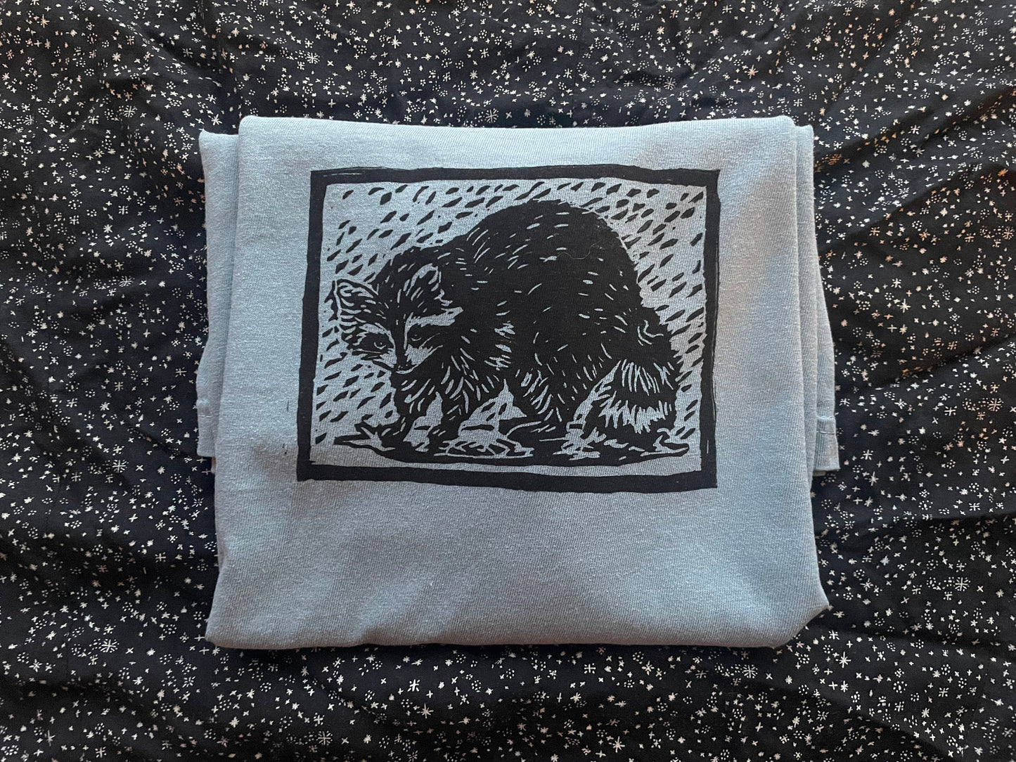 Marty Rainy Raccoon Handprinted T-Shirt