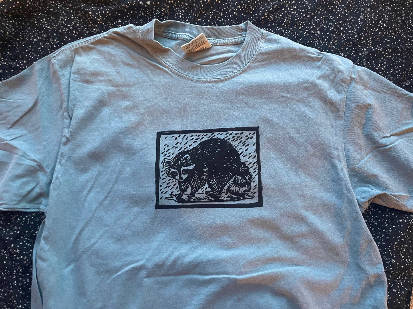 Marty Rainy Raccoon Handprinted T-Shirt