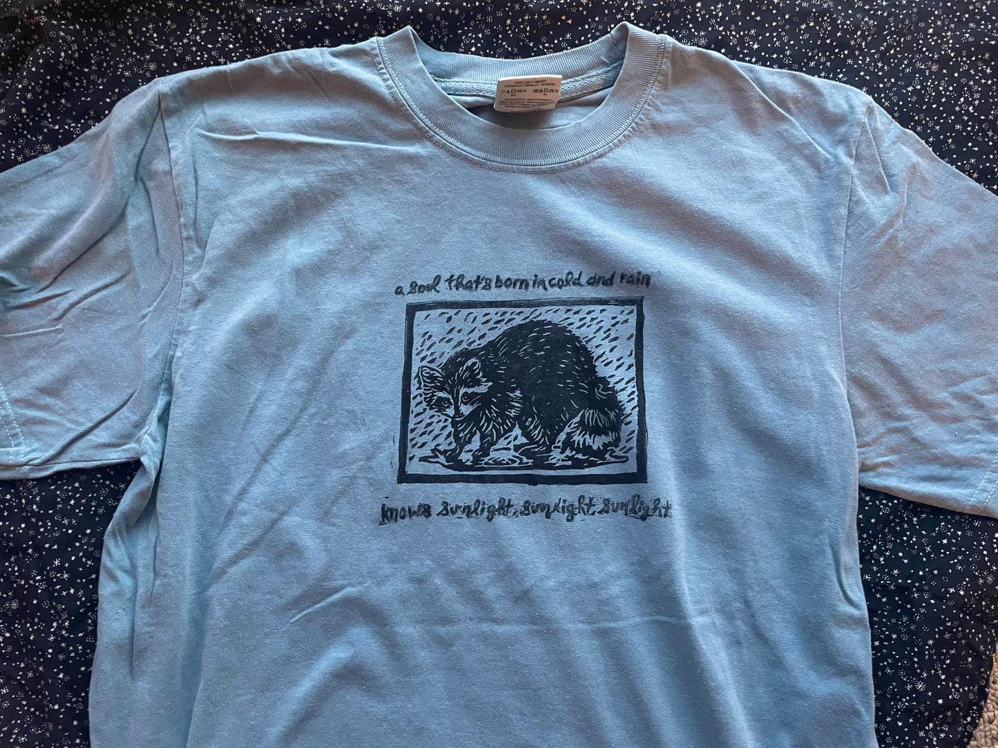 Marty Rainy Raccoon Handprinted T-Shirt